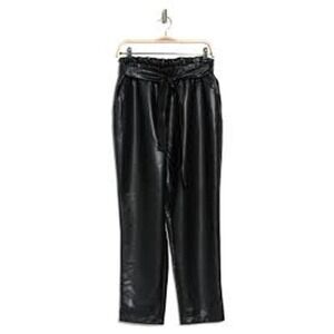 Avec Les Filles Womens Small Black Faux Leather Paperbag Waist Pants Career Work